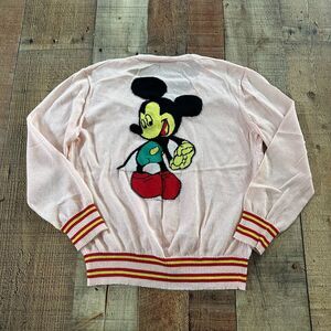 Pink Mickey Mouse Knit Cardigan Sweater – Light Pink, Button Front, Vintage